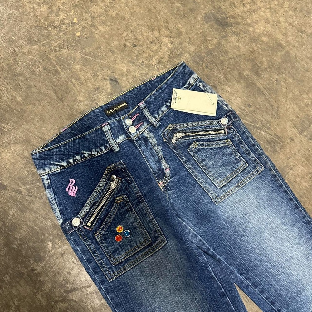 Y2K Rocawear bedazzled Deadstock flare jeans blue juniors 7 - Picture 5 of 7